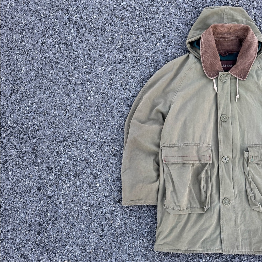 Vintage Calvin Klein Hunting Field Jacket Corduroy Collar Hooded Mens Size 40 XL - Picture 2 of 16